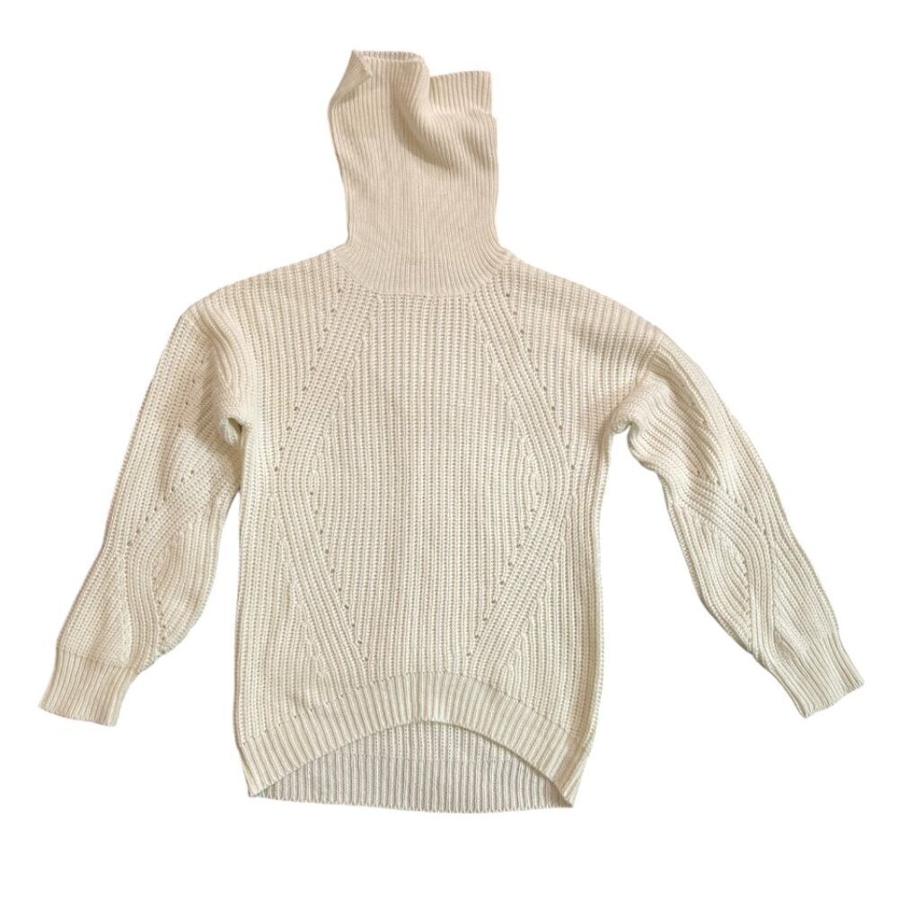 Poof apparel sweater. Women' white. Size L. 100% acrylic. Made in Banglades.